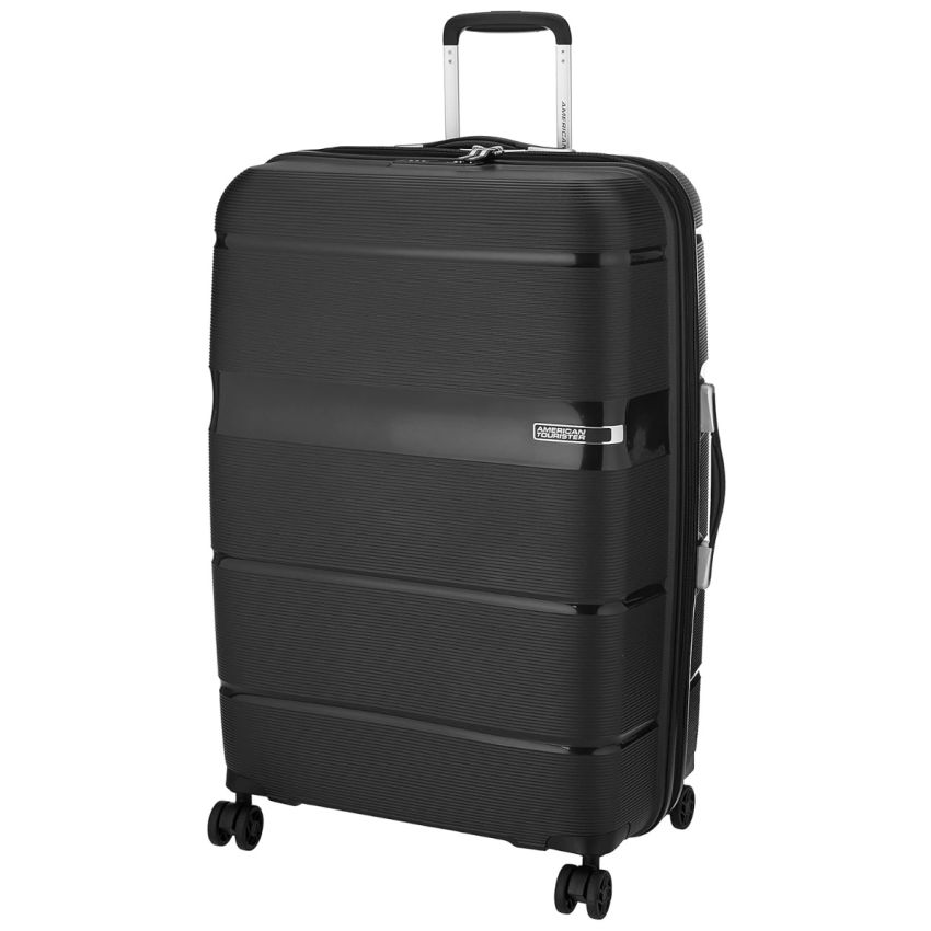 American Tourister Trolley Bag for Travel|Linex 77 Cms Polypropylene Hardsided 4 Spinner Wheels Large Check-in Luggage Bag|Suitcase for Travel|Trolley Bag for Travelling,Black