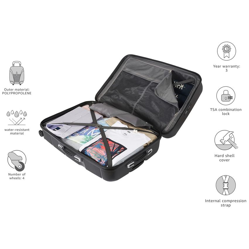 American Tourister Trolley Bag for Travel|Linex 77 Cms Polypropylene Hardsided 4 Spinner Wheels Large Check-in Luggage Bag|Suitcase for Travel|Trolley Bag for Travelling,Black