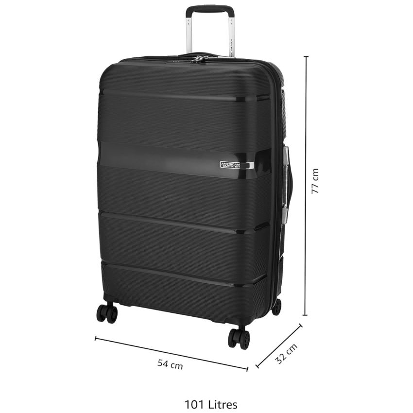 American Tourister Trolley Bag for Travel|Linex 77 Cms Polypropylene Hardsided 4 Spinner Wheels Large Check-in Luggage Bag|Suitcase for Travel|Trolley Bag for Travelling,Black