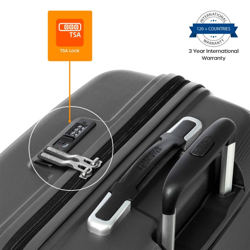 American Tourister Trolley Bag for Travel|Linex 77 Cms Polypropylene Hardsided 4 Spinner Wheels Large Check-in Luggage Bag|Suitcase for Travel|Trolley Bag for Travelling,Black