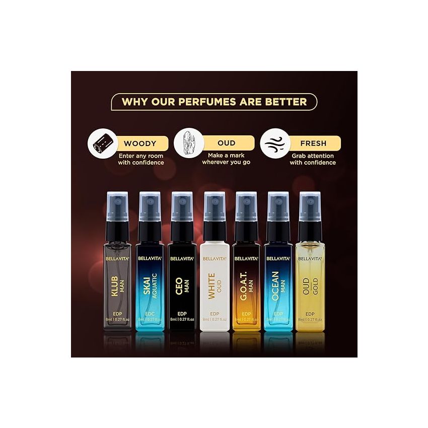 BELLAVITA Discovery Gift Set 7x8ML Eau De Parfum Perfume for Men with Woody, Fresh & Oud Long Lasting EDP Fragrance Scent