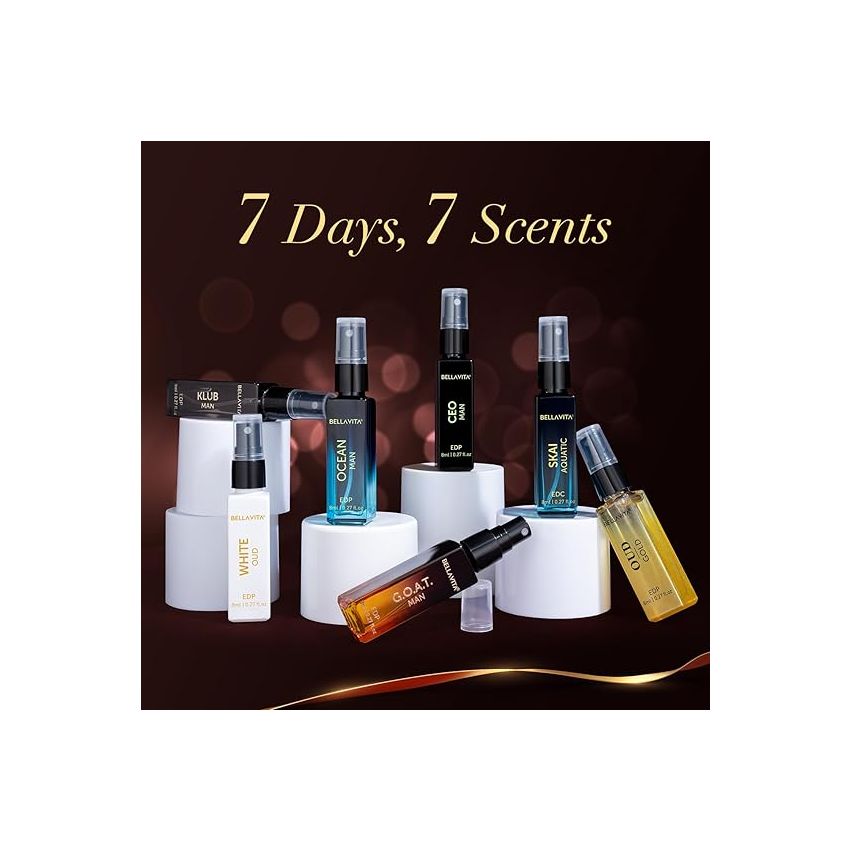 BELLAVITA Discovery Gift Set 7x8ML Eau De Parfum Perfume for Men with Woody, Fresh & Oud Long Lasting EDP Fragrance Scent