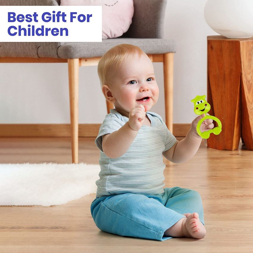 Cable World Infant Colourful Plastic Non Toxic Set Of 7 Attractive Rattles And Teathers For New Borns, Baby,Kid (Multi Color)