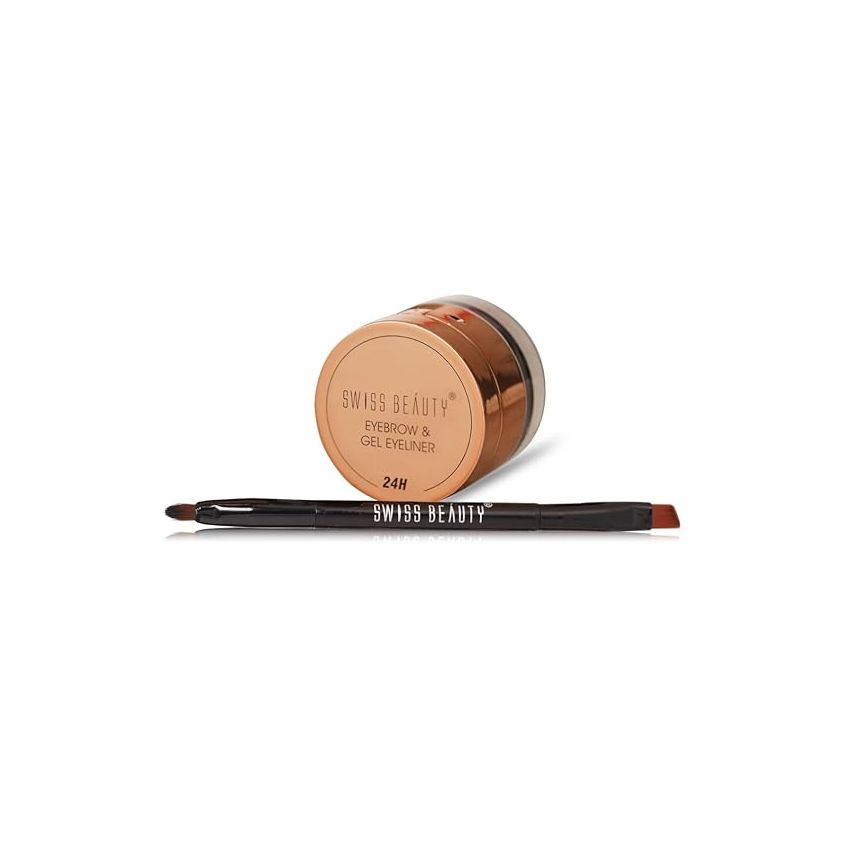 SWISS BEAUTY Waterproof Semi-Matte Eyebrow & Gel Eyeliner 2 In 1 With Brush | Smudge Proof Gel Eyeliner And Eyebrow Definer Pencil | Shade- Black, 7G