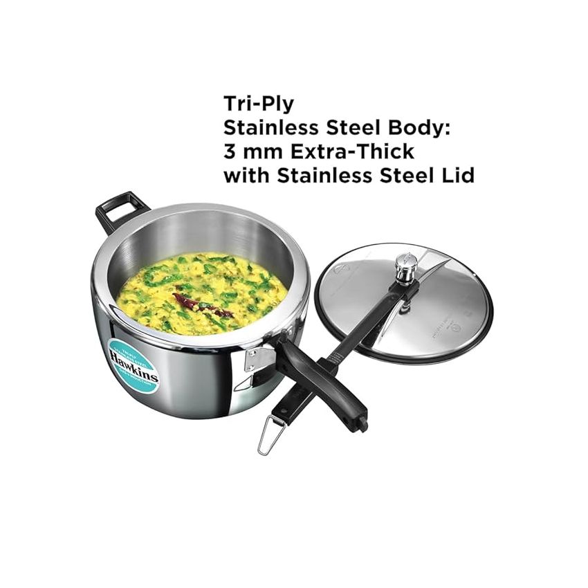 Hawkins 7 Litre Triply Stainless Steel Pressure Cooker,Wide Cooker, Inner Lid Cooker, Silver (HSST7W)