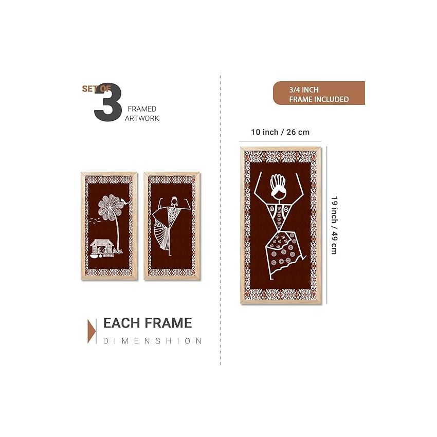 kotart Indian Traditional Art Wall Painting Madhubani Home Decoration With Frame For Living Room Bed Room Hotel Wall Decor Digital Reprint Engineered Wood Set of 3 (Art 8, (10X19 inch), Framed)