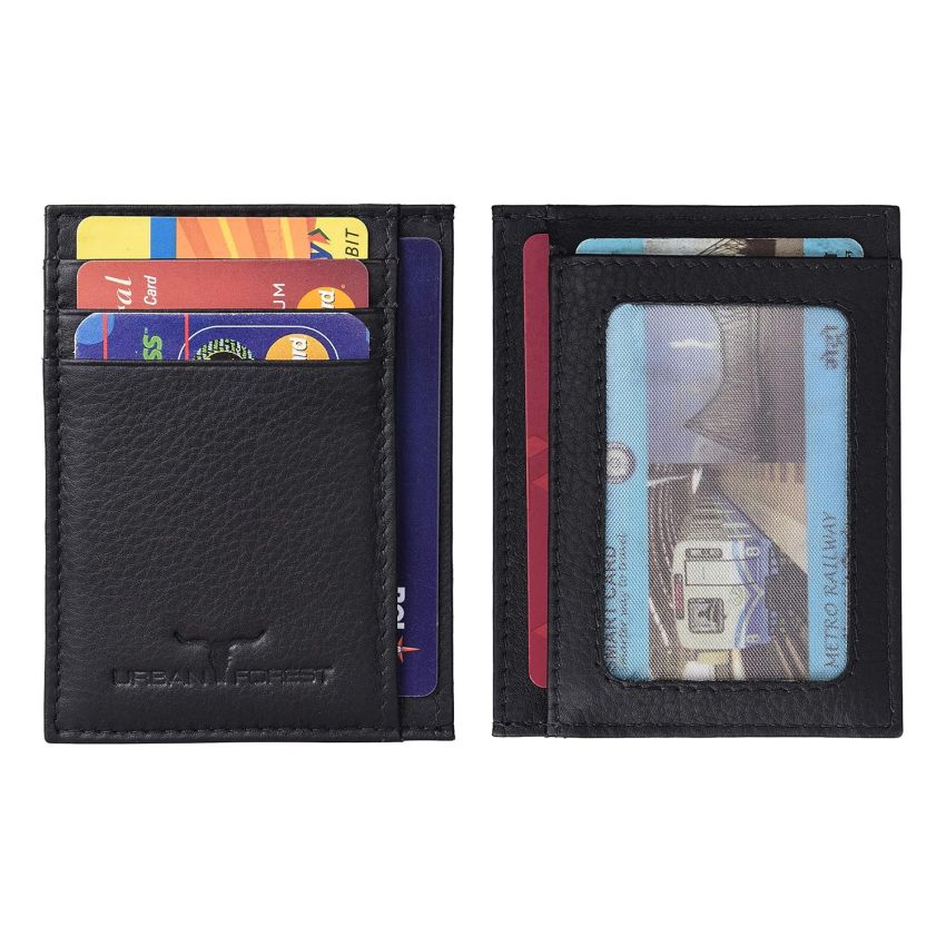 URBAN FOREST Oliver Black Leather Wallet & Card Holder Set for Men