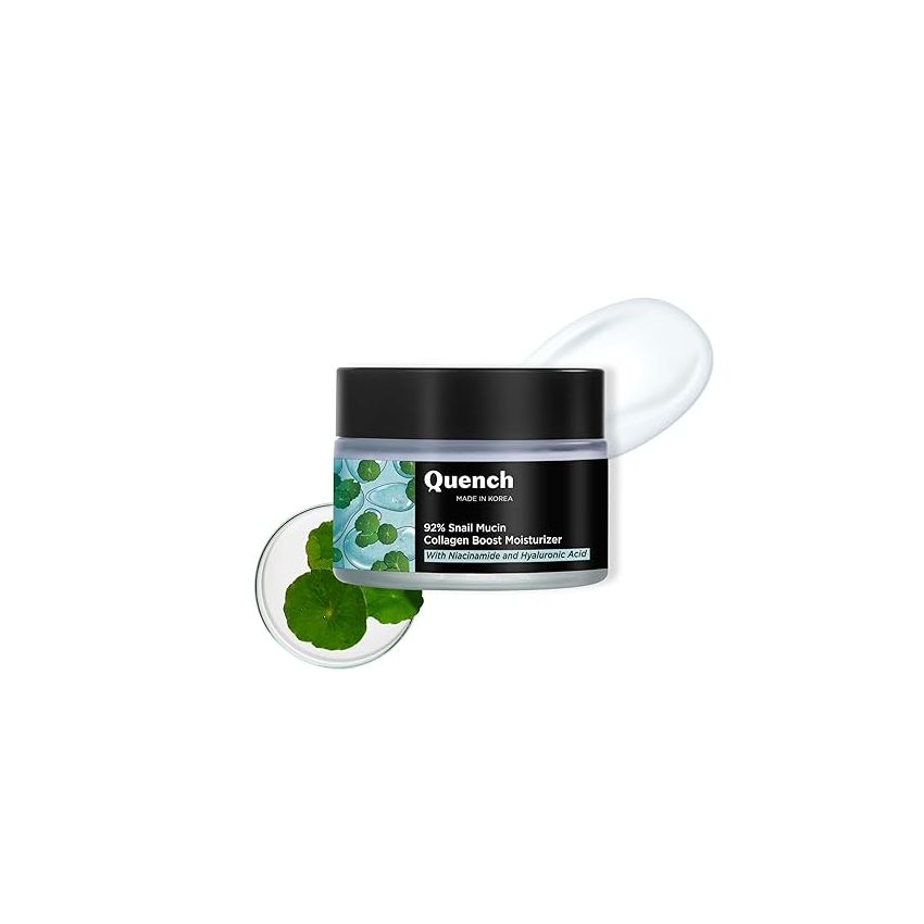Quench 92% Snail Mucin Collagen Boost Moisturizer with Niacinamide & Hyaluronic Acid | 48 Hours Hydration | Formulated & Made in Korea | Makes Skin Dewy Soft & Plump | Fades Dark Spots (50ml)