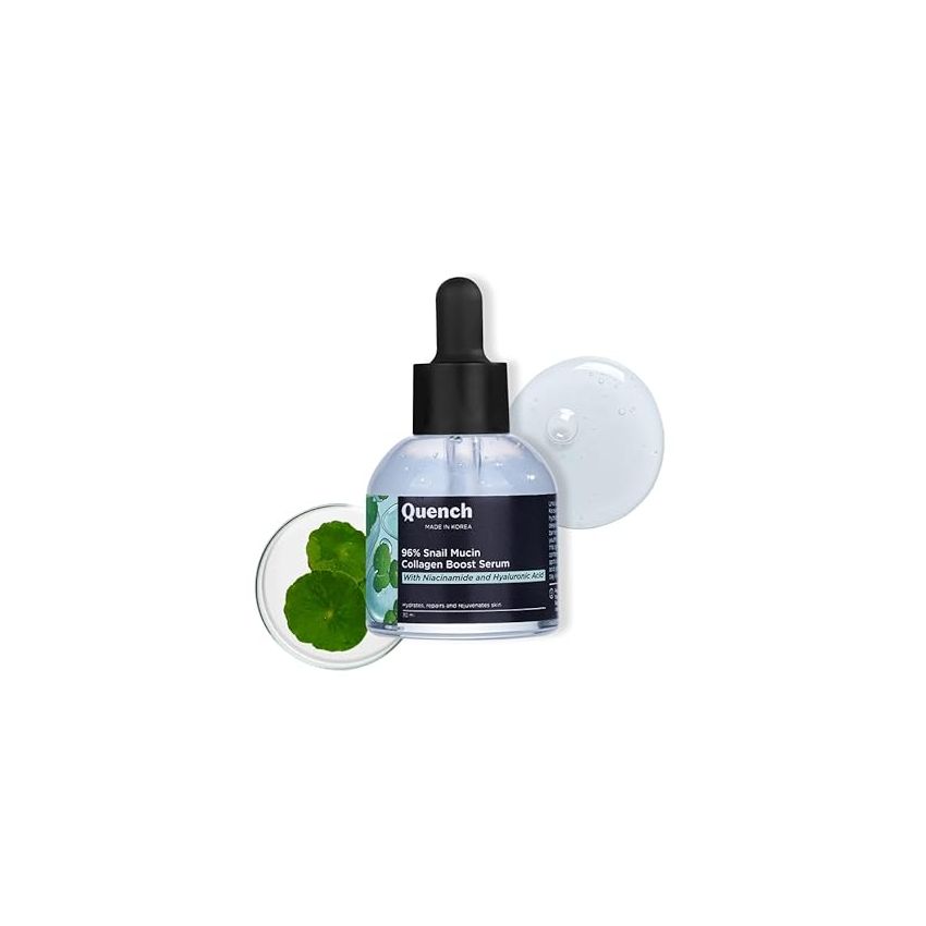 Quench 96% Snail Mucin Collagen Boost Serum with Niacinamide & Hyaluronic Acid | 72 Hours Hydration | Formulated & Made in Korea | Dewy Soft & Plump Skin | Prevents Early Signs of Ageing (30ml)
