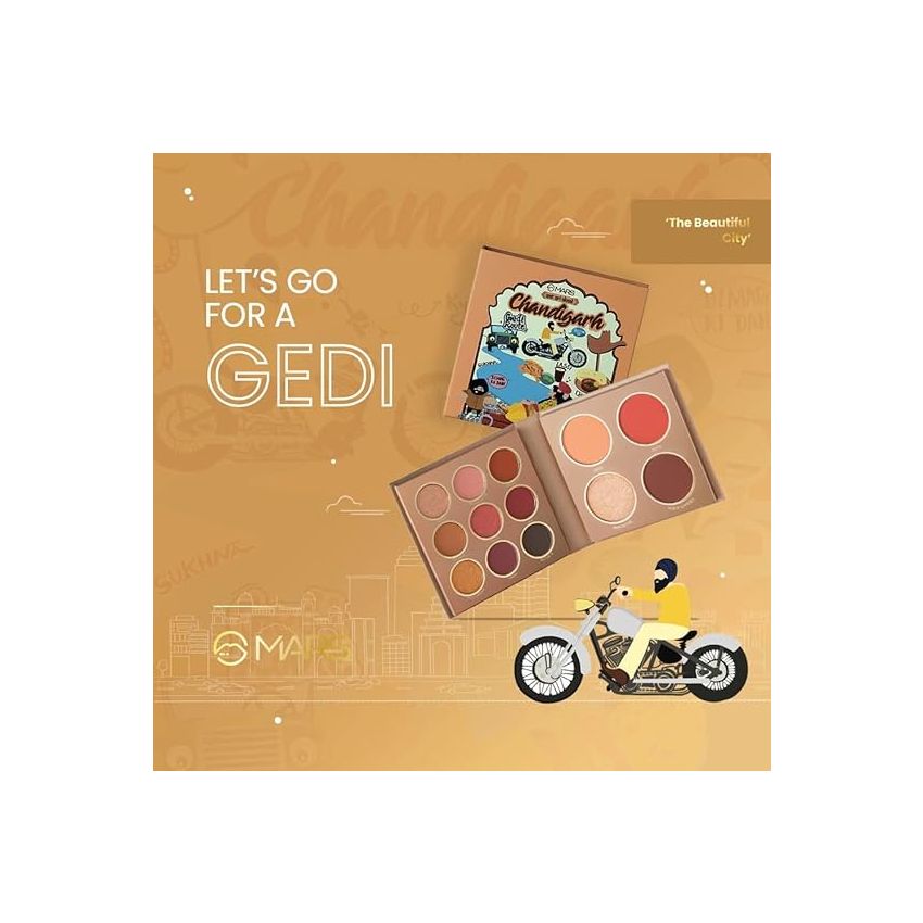 MARS The City Paradise Makeup Kit | Highly Pigmented and Blendable | 9 Eyeshadow Palette with 1 Highlighter, Blusher, Bronzer & Compact Powder each (16.0 gm) (03-Chandigarh)