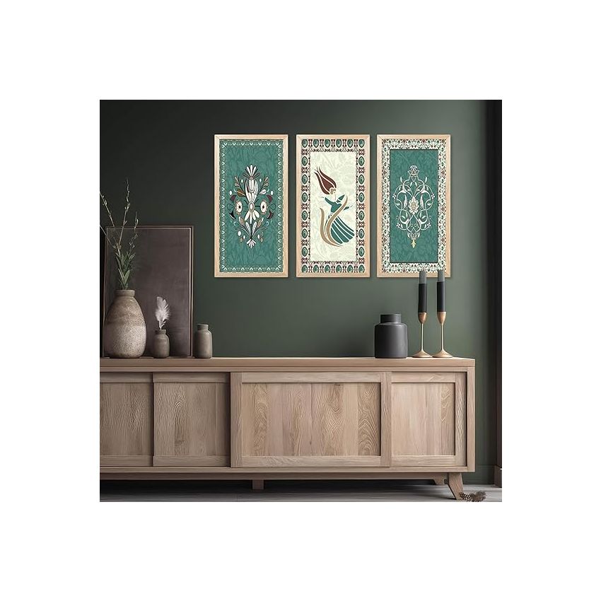 kotart Painting Indian Madhubani Traditional Art Home Decoration Paintings With Frame For Living Room Bed Room Hotel Wall Decor Digital Reprint Engineered Wood Set Of 3 (Art 9, (10X19 inch), Framed)