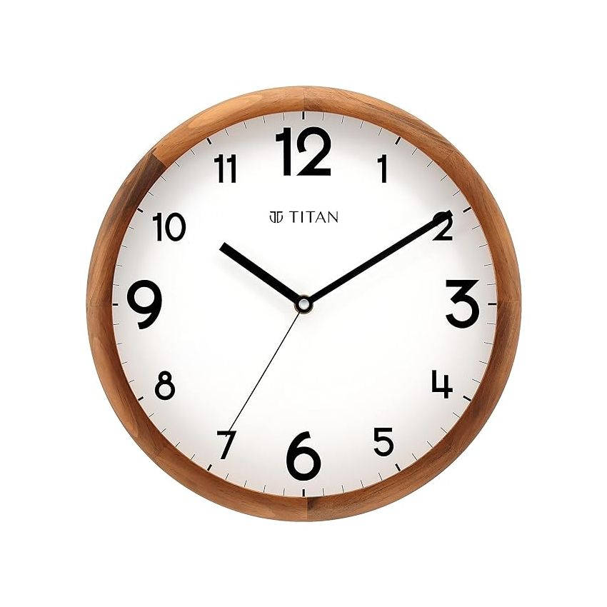 Titan Classic Wooden Analog Wall Clock with White Dial and Silent Sweep - 30 Cm X 30 Cm (Medium)