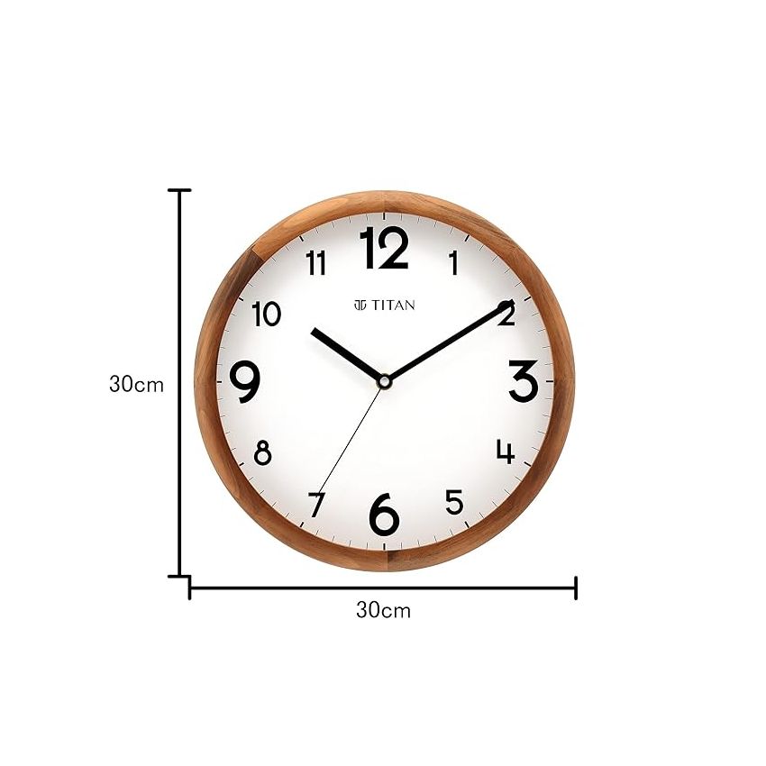 Titan Classic Wooden Analog Wall Clock with White Dial and Silent Sweep - 30 Cm X 30 Cm (Medium)
