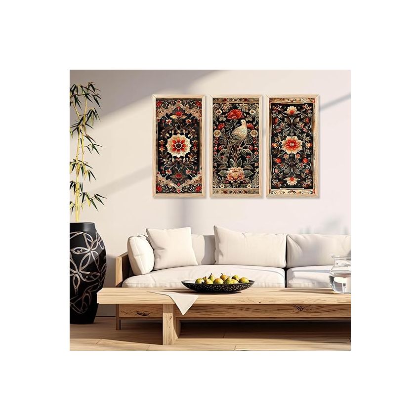 kotart - Painting for wall Decoration Frames |Traditional Indian Art Pichwai Wall Décor Paintings | Traditional Indian Art Pichwai Wall Décor Paintings For Home Décor Living Room Bedroom Set of 3 (10X19 INCH, A)