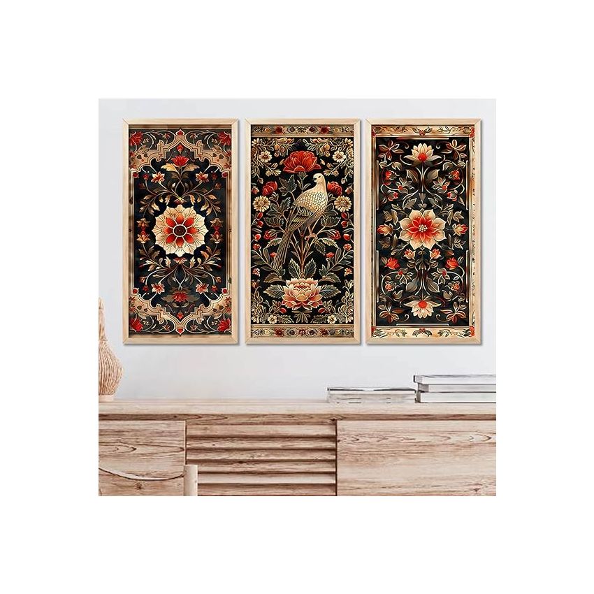 kotart - Painting for wall Decoration Frames |Traditional Indian Art Pichwai Wall Décor Paintings | Traditional Indian Art Pichwai Wall Décor Paintings For Home Décor Living Room Bedroom Set of 3 (10X19 INCH, A)