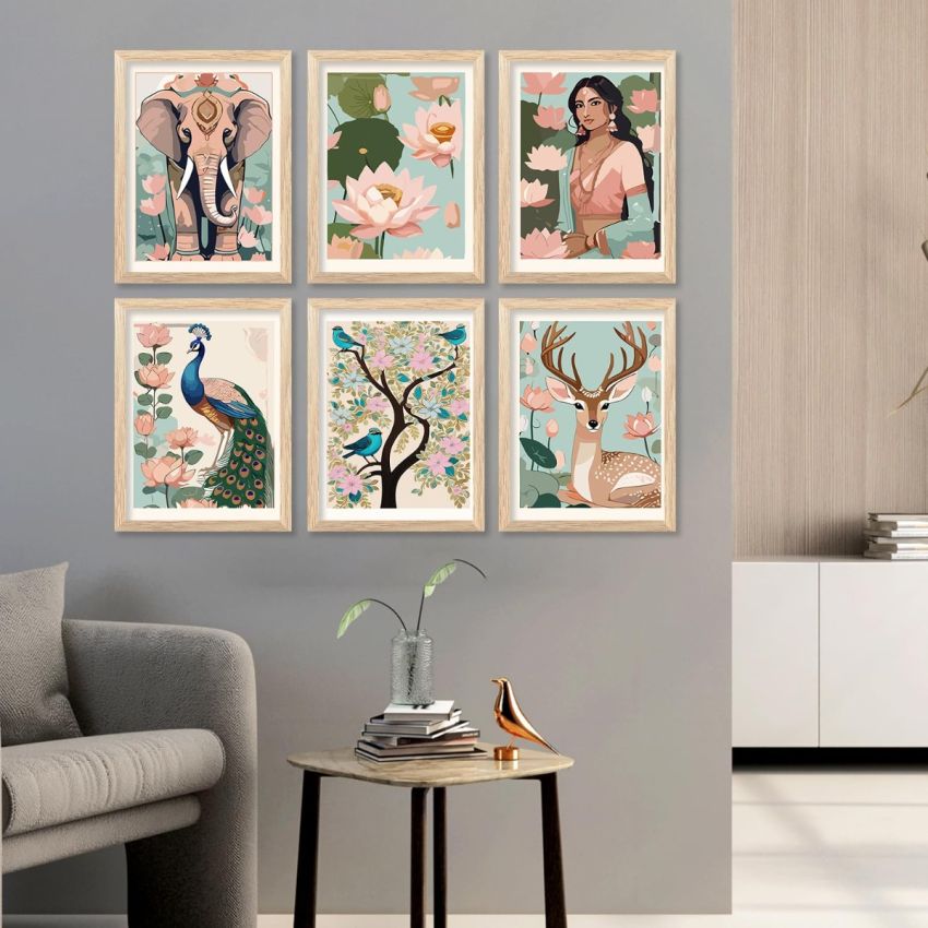 kotart Traditional Indian Inspired Wall Art Prints for Home and Office Decor - Modern Art Digital Painting for Bedroom living room office Wall Decoration (10X13 INCH, A)