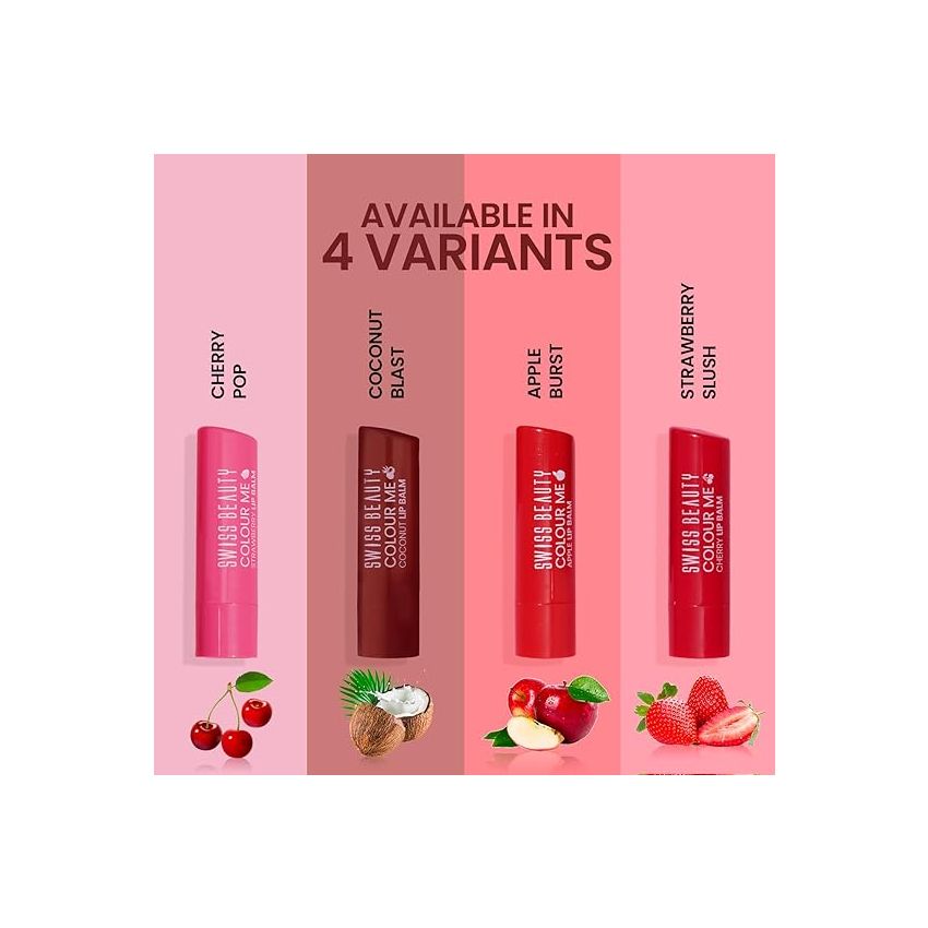 Swiss Beauty Colour Me Tinted Lip Balm with 12 Hours of Hydration | For Dry & Chapped Lips | With SPF 15, Shea Butter and Vitamin E | Long Lasting Glossy Finish Lip Balm | Shade - Cherry Pop, 4.5g