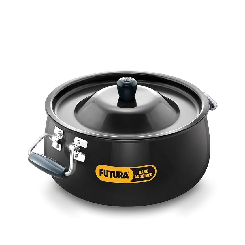 Hawkins Aluminium Futura 12 Litre Bigboy Biryani Handi, Polished Hard Anodised Pot with Hard Anodised Lid, Sauce Pan for Cooking and Serving Biriyani, Black (Abh12)