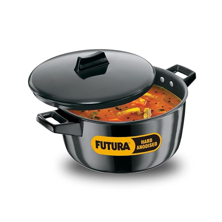 Hawkins Futura 4 Litre Cook n Serve Bowl, Hard Anodised Saucepan with Hard Anodised Lid, Sauce Pan for Cooking and Serving, Black (ACB40), Aluminium