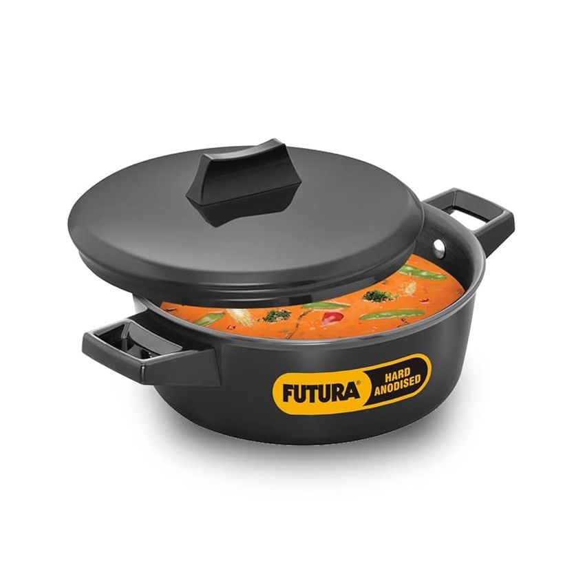 Hawkins Aluminium Futura 2 Litre Cook N Serve Bowl, Hard Anodised Saucepan and Lid, Sauce Pan for Cooking, Black Bowl for Serving, Black (Iacb20),Polished, 2 Liter