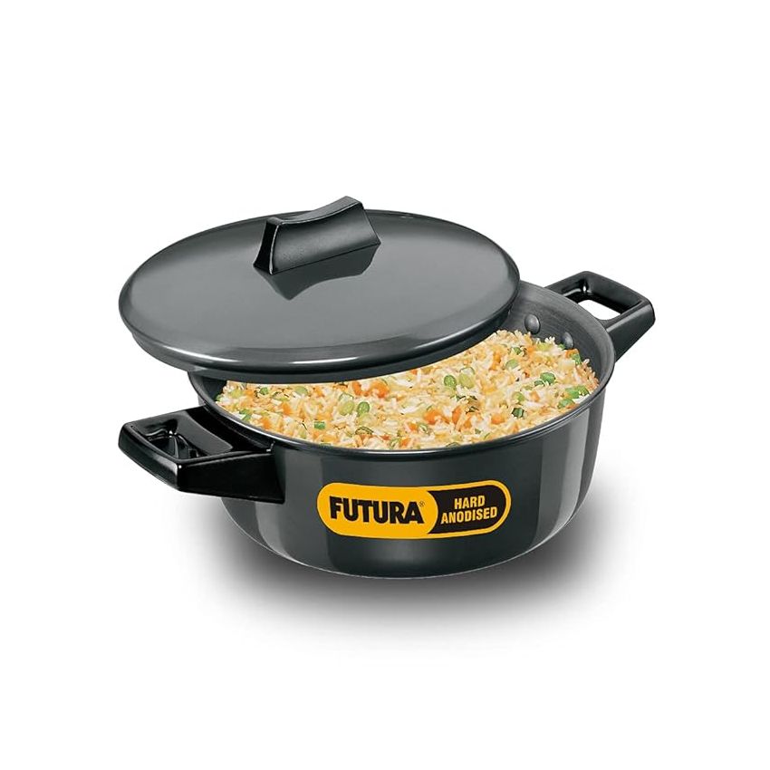 Hawkins Futura 2 Litre Cook n Serve Bowl, Hard Anodised Saucepan with Hard Anodised Lid, Sauce Pan for Cooking and Serving, Black (ACB20), Aluminium