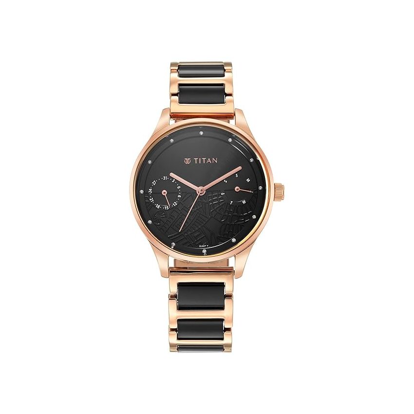 Titan Purple Acetate Black Dial Analog with Day and Date Metal and Acetate Strap Watch for Women-NS2670WD01