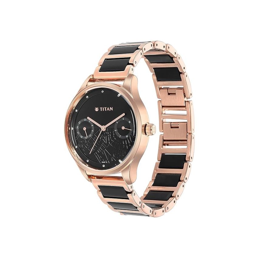 Titan Purple Acetate Black Dial Analog with Day and Date Metal and Acetate Strap Watch for Women-NS2670WD01