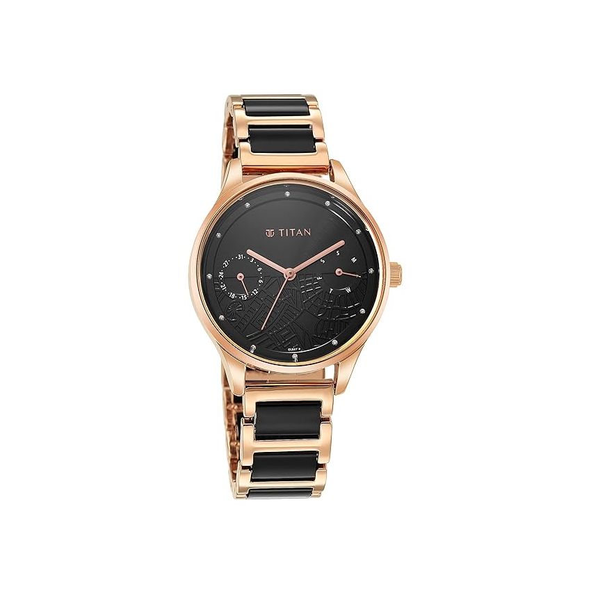 Titan Purple Acetate Black Dial Analog with Day and Date Metal and Acetate Strap Watch for Women-NS2670WD01