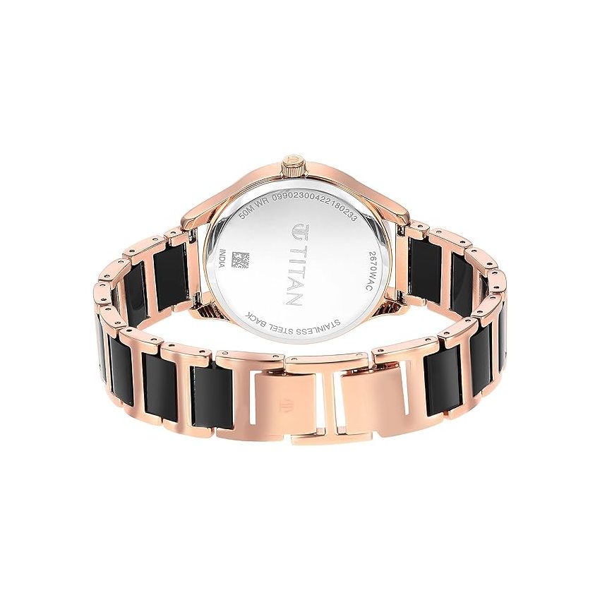 Titan Purple Acetate Black Dial Analog with Day and Date Metal and Acetate Strap Watch for Women-NS2670WD01