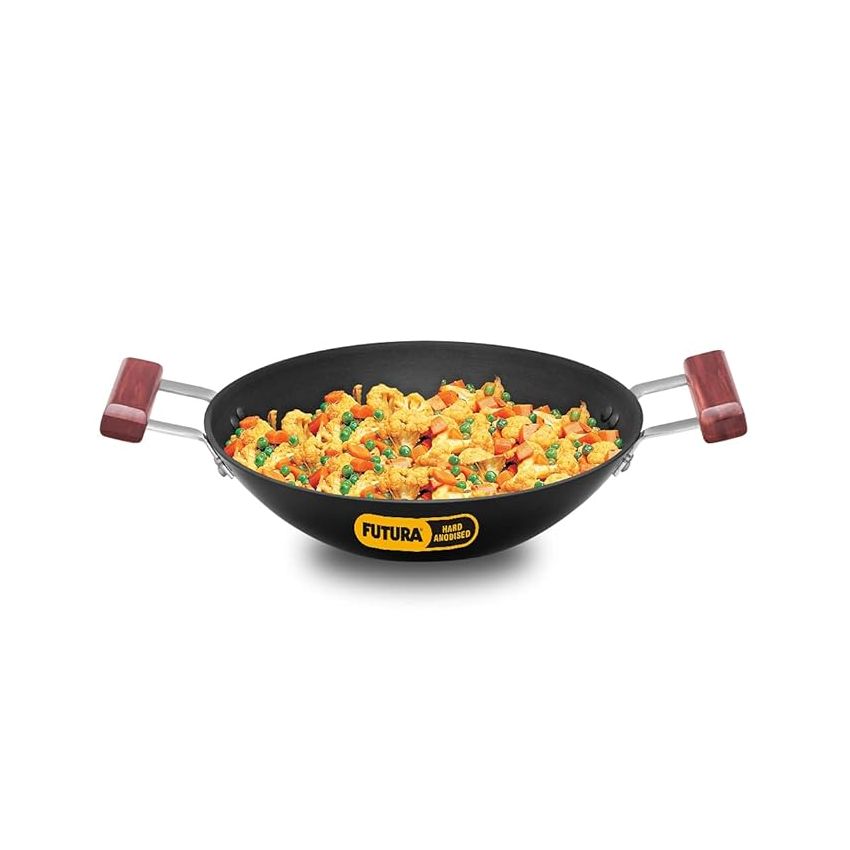 Hawkins Futura 2 Litre Deep Fry Pan, Hard Anodised Kadai, Flat Bottom Kadhai, Black (AD20)