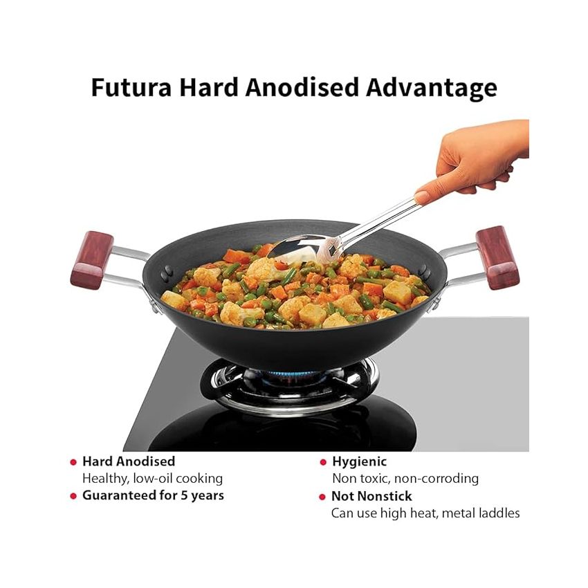 Hawkins Futura 2 Litre Deep Fry Pan, Hard Anodised Kadai, Flat Bottom Kadhai, Black (AD20)