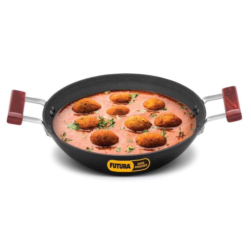 Hawkins Futura 3 Litre Deep Fry Pan, Hard Anodised Kadai, Flat Bottom Kadhai, Black (AD30)