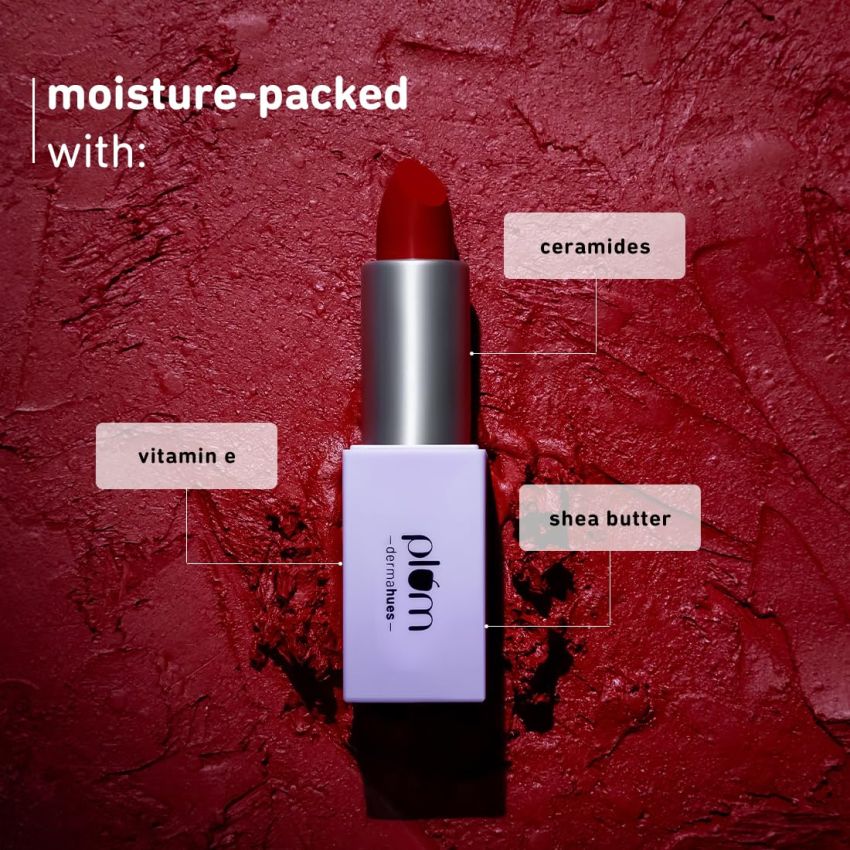 Plum Velvet Haze Matte Lipstick with SPF 30 | Powder Matte Finish | Highly Pigmented | With Ceramides | 11 Addictive Almond