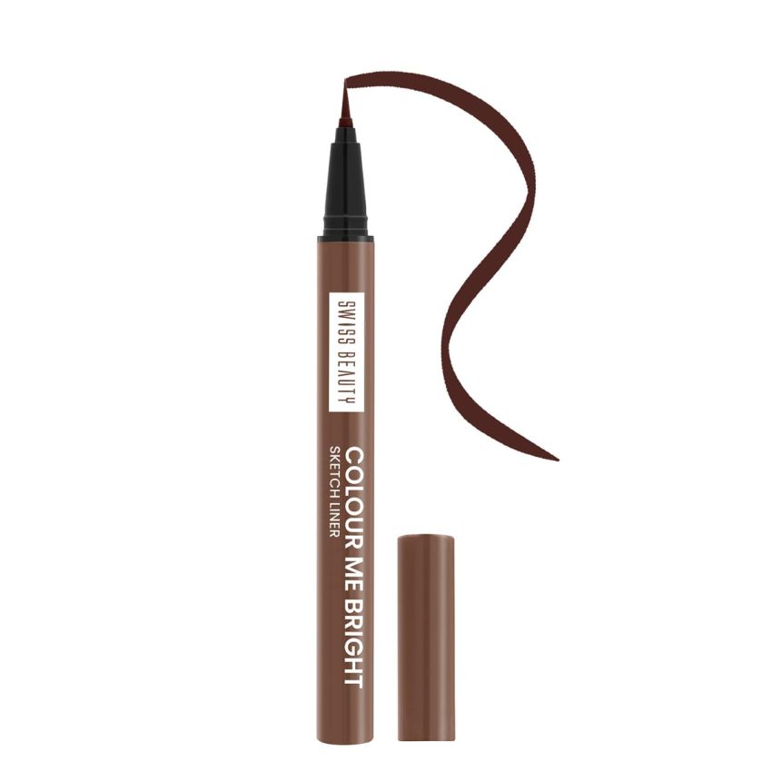 Swiss Beauty Colour Me Bright Matte finish Sketch Eyeliner with soft pen tip applicator | Quick Drying | Waterproof, smudge-proof eyeliner | Shade - Adore Brown, 0.7ml
