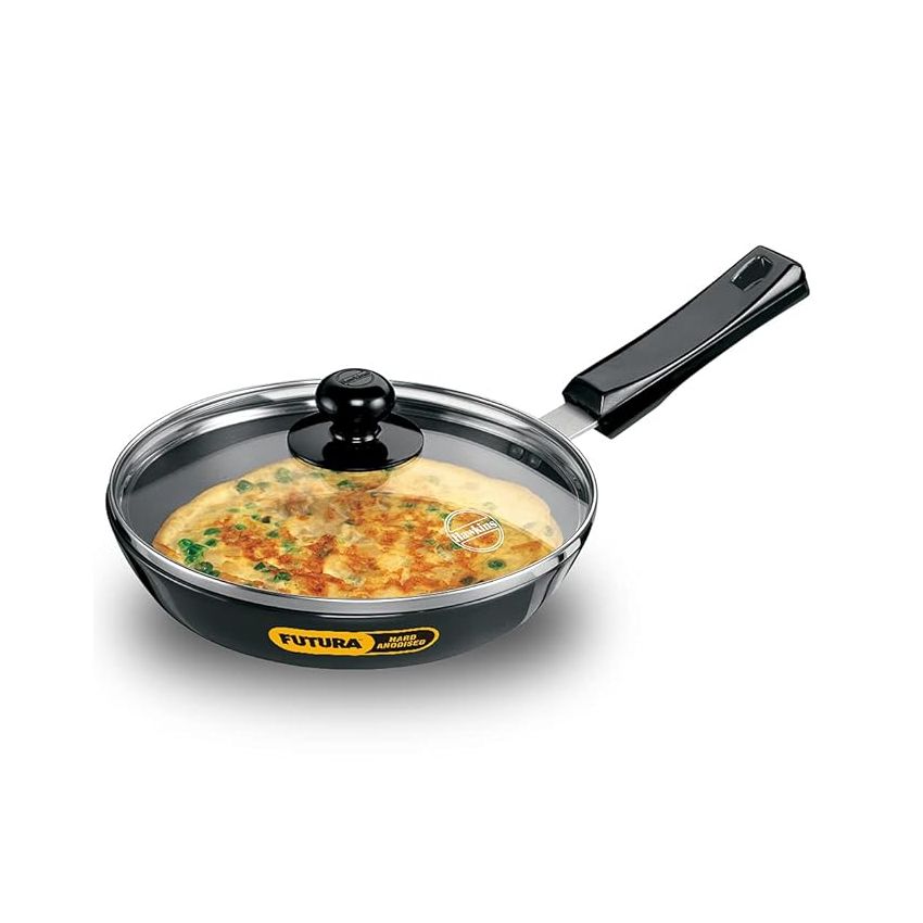 Hawkins Futura 22 cm Frying Pan, Hard Anodised Fry Pan with Glass Lid, Small Frying Pan, Black (AF22G)