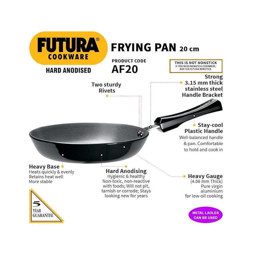 Hawkins Futura 20 cm Frying Pan, Hard Anodised Fry Pan, Small Frying Pan, Black (AF20)
