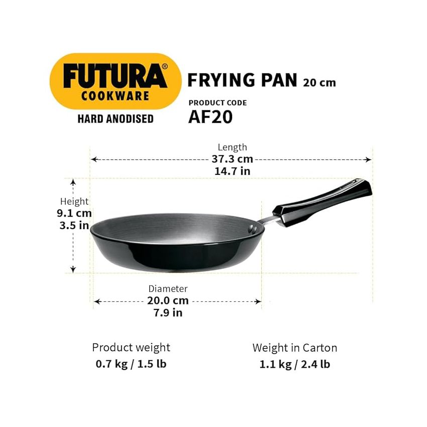 Hawkins Futura 20 cm Frying Pan, Hard Anodised Fry Pan, Small Frying Pan, Black (AF20)