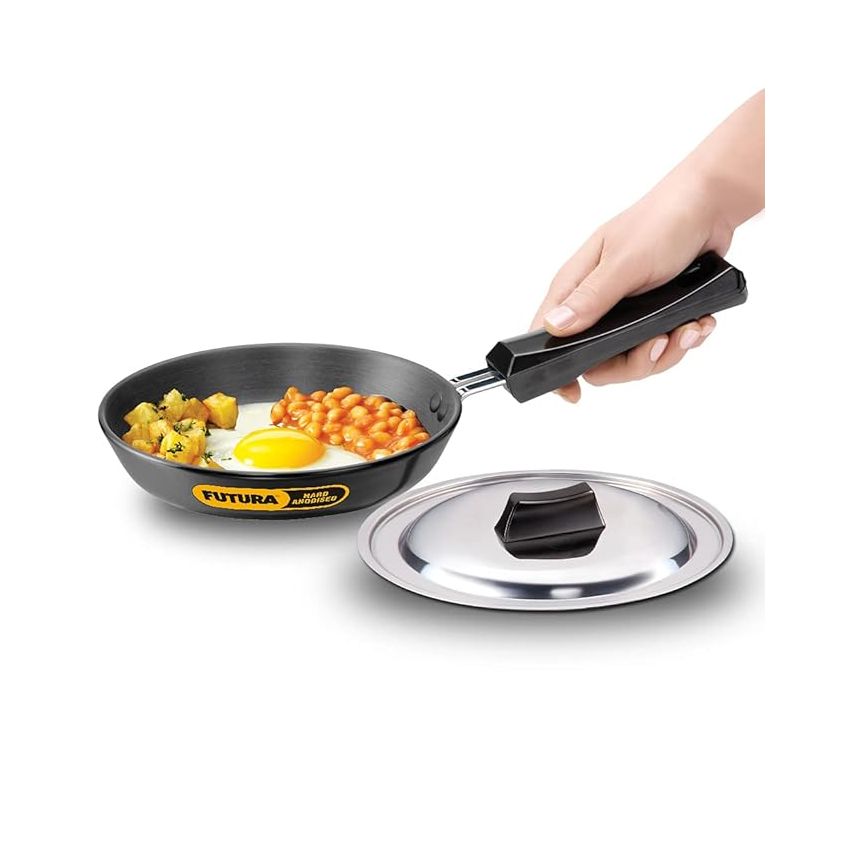 Hawkins Futura 17 cm Frying Pan, Hard Anodised Fry Pan with Stainless Steel Lid, Small Frying Pan, Black (AF17S)
