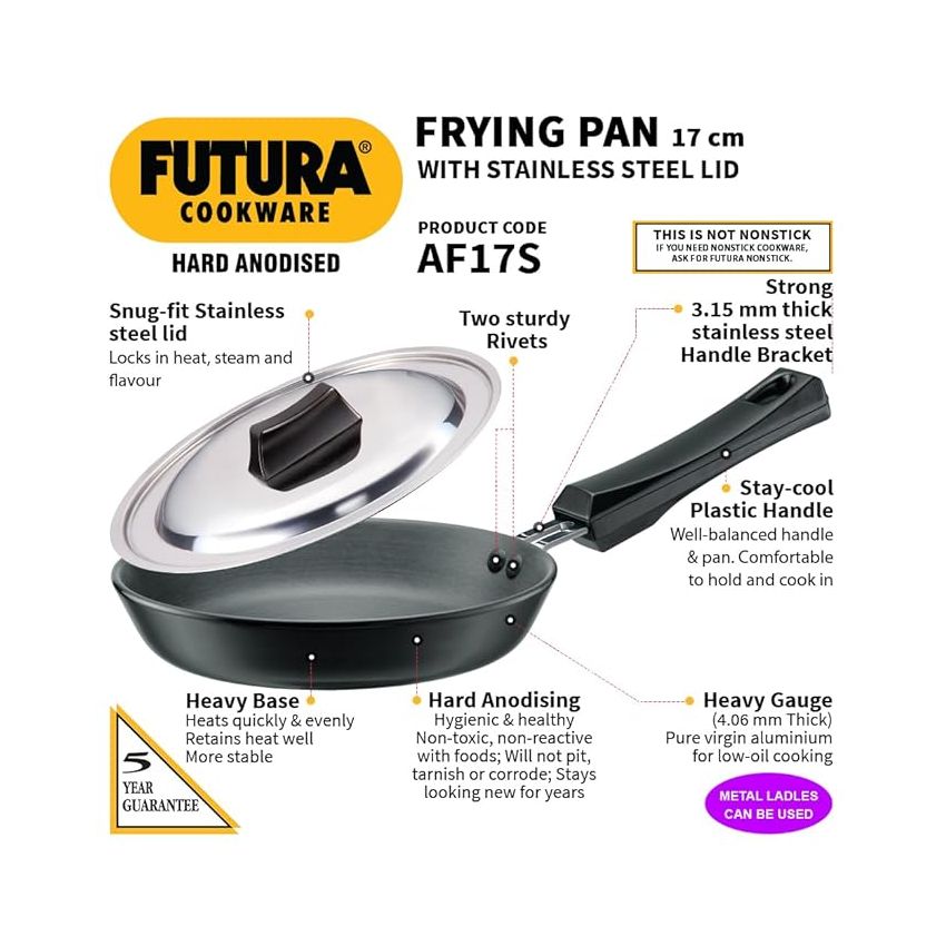 Hawkins Futura 20 cm Frying Pan, Non Stick Fry Pan with Glass Lid, Small Frying Pan, Black (NF22G)