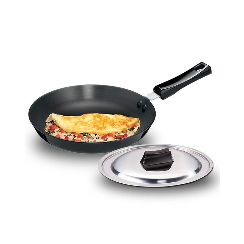 Hawkins Futura 24 cm Frying Pan, Hard Anodised Fry Pan with Stainless Steel Lid, Black (AF24S)
