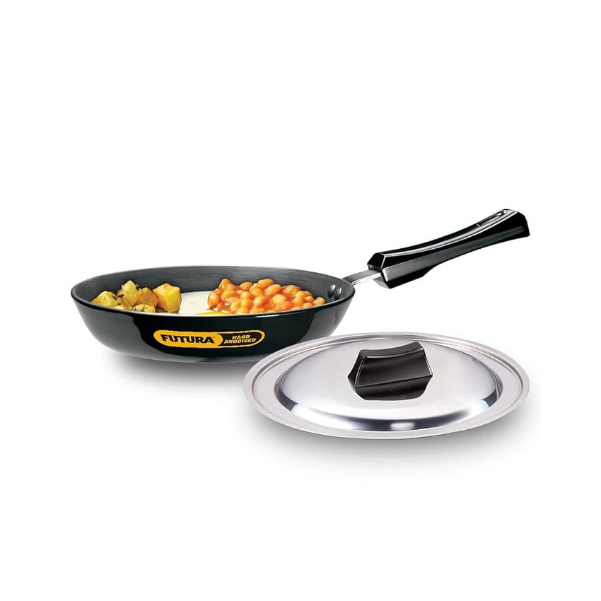 Hawkins Futura 20 cm Frying Pan, Hard Anodised Fry Pan with Stainless Steel Lid, Small Frying Pan, Black (AF20S)