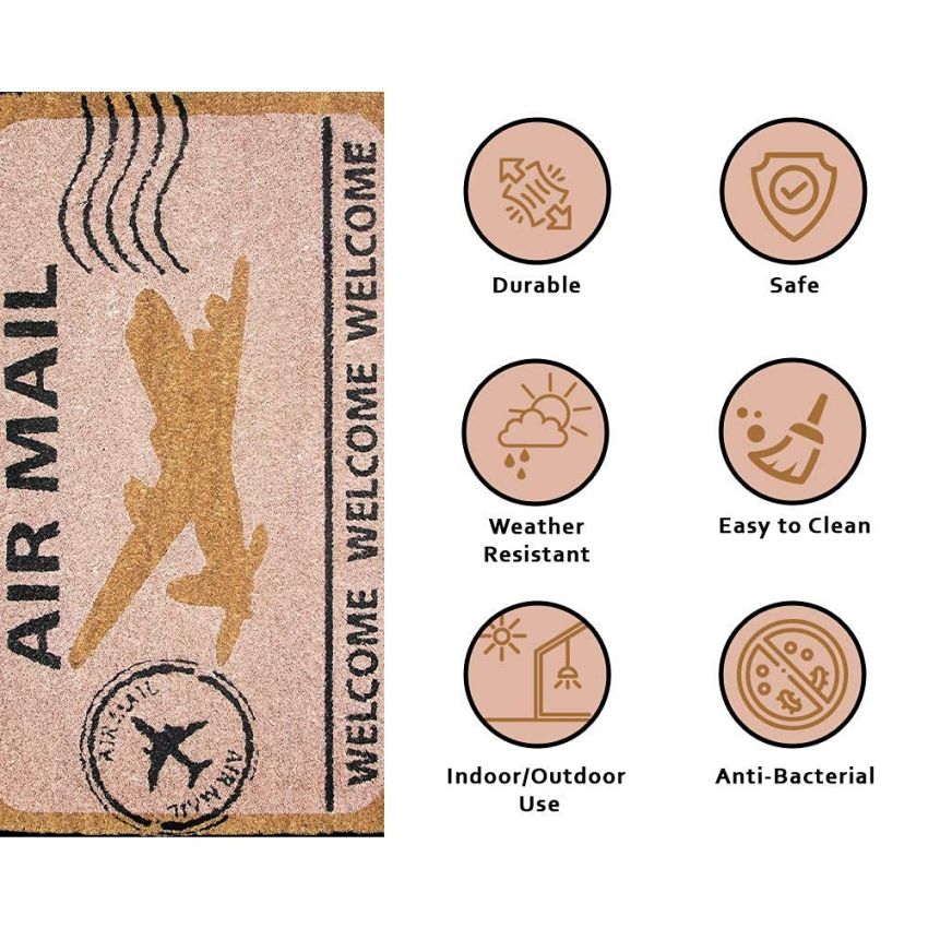 Onlymat Natural Coir Air Mail Design Eco-friendly Thick Material and PVC Doormat for Main Door, Bedroom, Entrance, Kitchen, Entryway, Shop, Office (Multicolour, 75 cm x 45 cm x 1.5 cm)