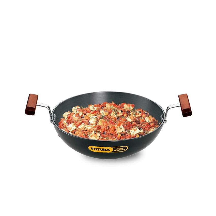 Hawkins Futura 1.5 Litre Deep Fry Pan, Hard Anodised Kadai, Round Bottom Kadhai, Small Kadai, Black (AK15)