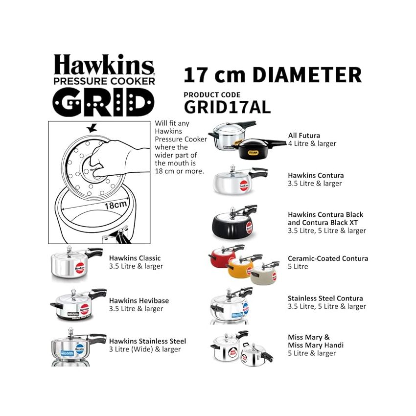 Hawkins 11 cm Pressure Cooker Grid for Steaming Food and Container Cooking, Silver (GRID11AL), Aluminium,3 litre