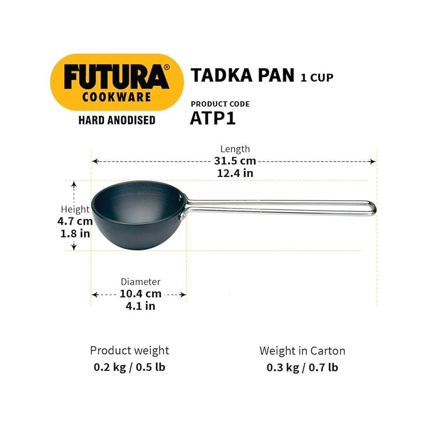 Hawkins Futura 1 Cup Tadka Pan, Hard Anodised Spice Heating Pan, 240 ml Pan, Black (ATP1), Aluminium