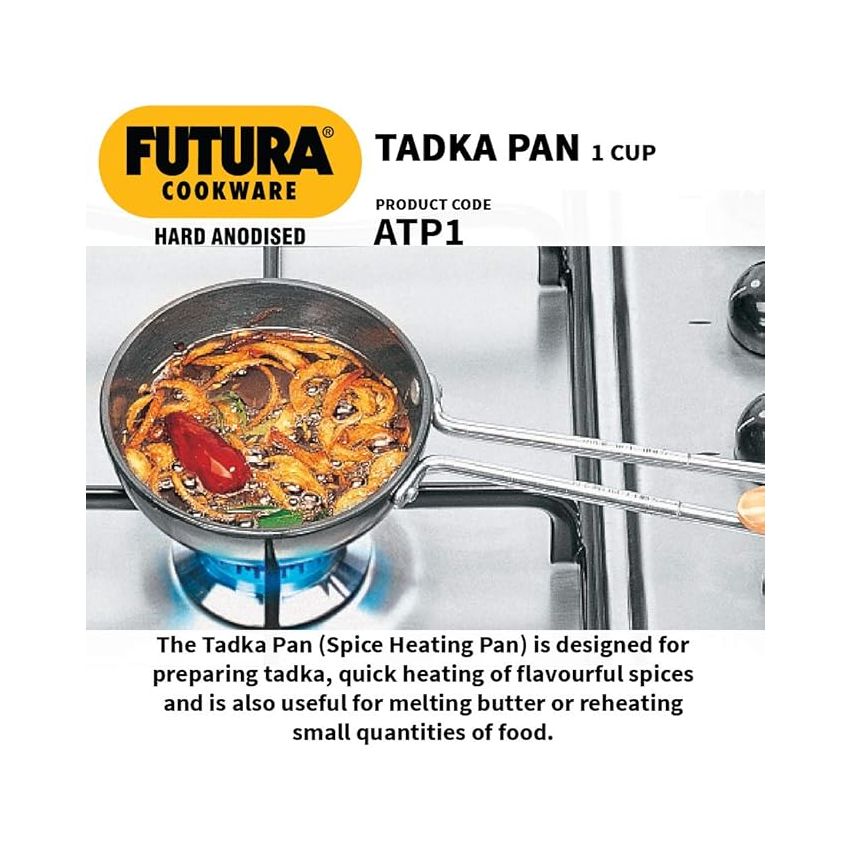 Hawkins Futura 1 Cup Tadka Pan, Hard Anodised Spice Heating Pan, 240 ml Pan, Black (ATP1), Aluminium