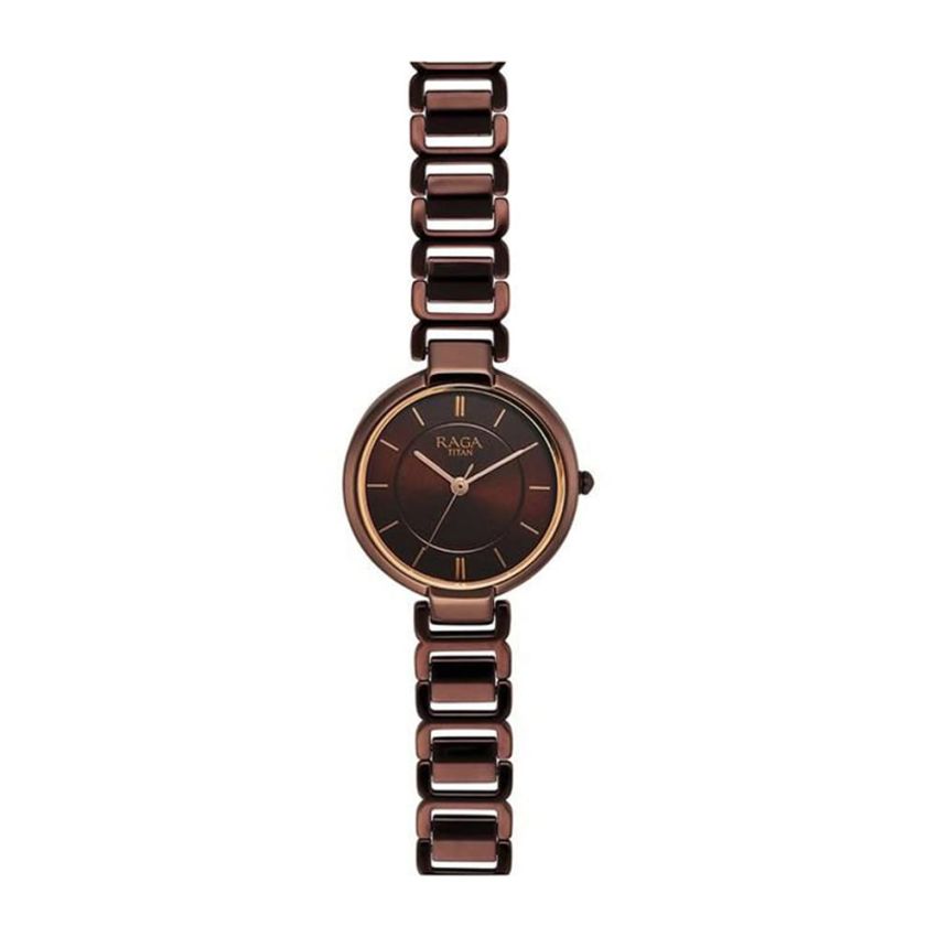 Titan Raga Women's Allure: Brown Dial with Designer Metal Strap Watch-2608QM02/NT2608QM02