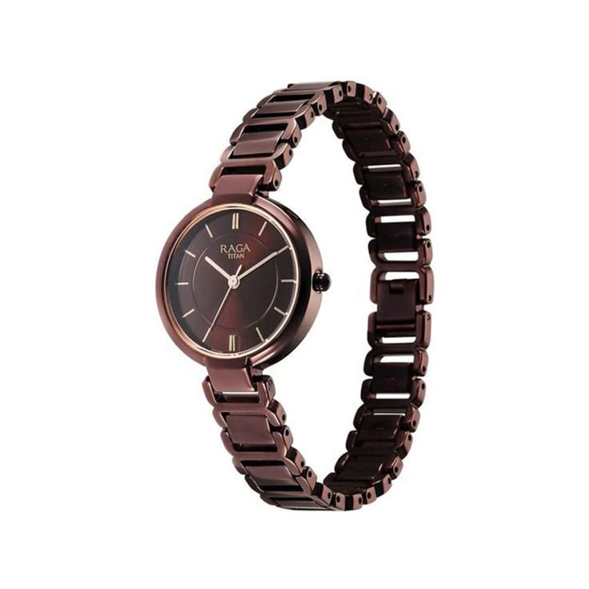 Titan Raga Women's Allure: Brown Dial with Designer Metal Strap Watch-2608QM02/NT2608QM02