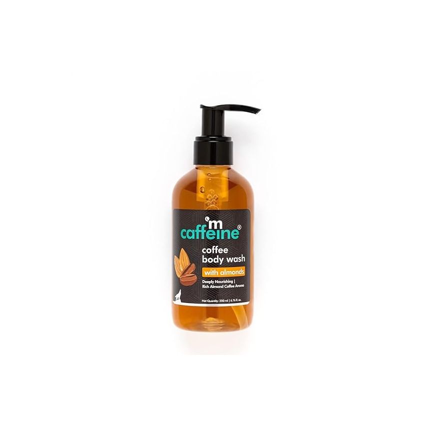 mCaffeine Coffee Body Wash with Almonds | De-Tan & Deep Cleansing Shower Gel | Enriched with Vitamin E & in Energizing Nutty Almond Aroma | Suitable for All Skin Types | For both Men & Women (200ml)