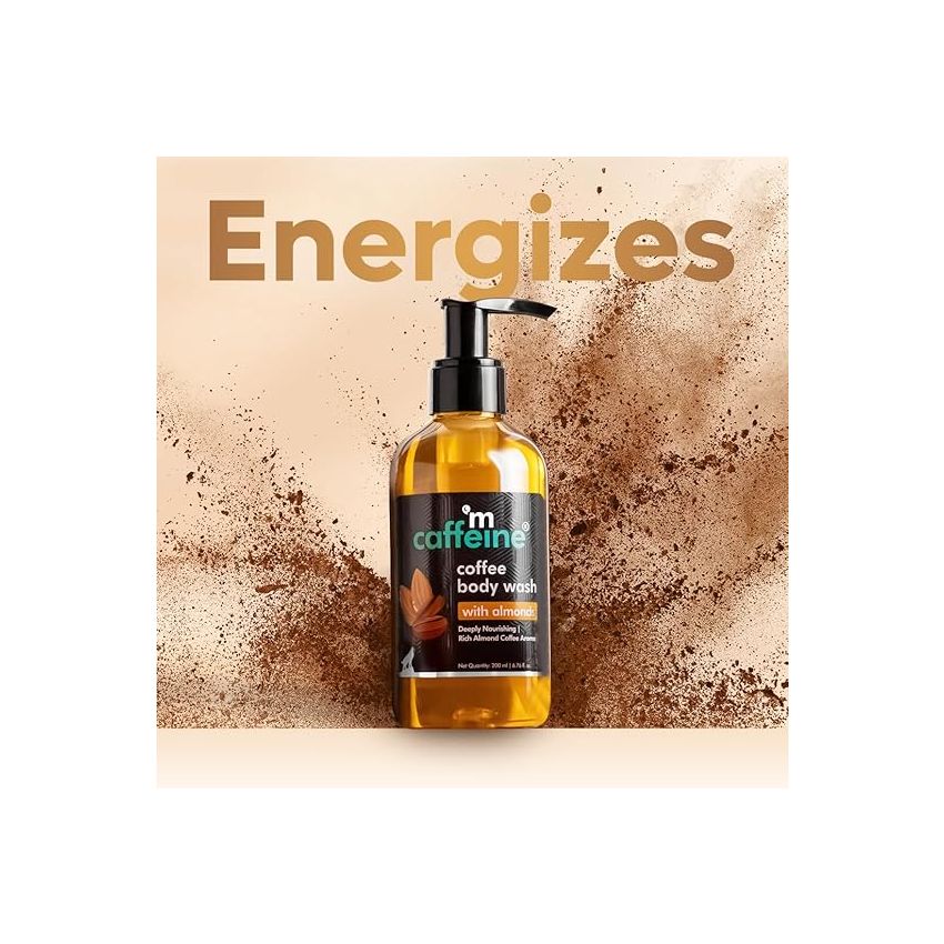 mCaffeine Coffee Body Wash with Almonds | De-Tan & Deep Cleansing Shower Gel | Enriched with Vitamin E & in Energizing Nutty Almond Aroma | Suitable for All Skin Types | For both Men & Women (200ml)